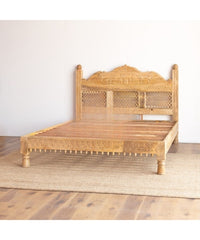 Indian Hand Carved Solid Wood Bed Frame in Natural Finish 03 Indian Hand Carved Solid Wood Bed Frame in Natural Finish 03