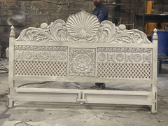Indian Heritage Design Handcrafted Solid Wood Carved Bed Frame Whitewash 176 Indian Heritage Design Handcrafted Solid Wood Carved Bed Frame Whitewash 176