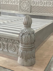 Indian Heritage Design Handcrafted Solid Wood Carved Bed Frame Whitewash 176 Indian Heritage Design Handcrafted Solid Wood Carved Bed Frame Whitewash 176