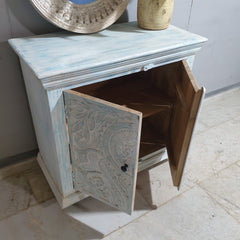 Handmade Carved Indian Furniture Solid Mango Wood 2 Doors Cabinet in Bluewash Handmade Carved Indian Furniture Solid Mango Wood 2 Doors Cabinet in Bluewash