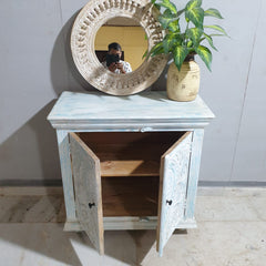 Handmade Carved Indian Furniture Solid Mango Wood 2 Doors Cabinet in Bluewash Handmade Carved Indian Furniture Solid Mango Wood 2 Doors Cabinet in Bluewash