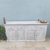 Carved Oasis Hand Carved Mango Wood Sideboard Distressed