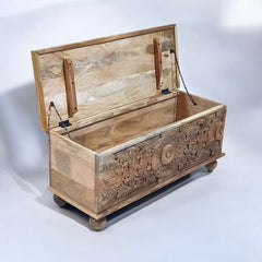 Handmade Indian Furniture Solid Hard Wood Carved Blanket Box Brown Handmade Indian Furniture Solid Hard Wood Carved Blanket Box Brown