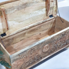 Handmade Indian Furniture Solid Hard Wood Carved Blanket Box Brown Handmade Indian Furniture Solid Hard Wood Carved Blanket Box Brown