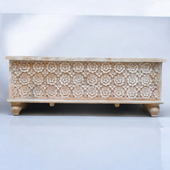Handmade Indian Furniture Solid Hard Wood Carved Blanket Box Whitewash Handmade Indian Furniture Solid Hard Wood Carved Blanket Box Whitewash