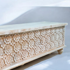 Handmade Indian Furniture Solid Hard Wood Carved Blanket Box Whitewash Handmade Indian Furniture Solid Hard Wood Carved Blanket Box Whitewash