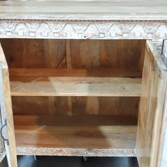 Handmade Carved Indian Mango Wood 4 Doors Sideboard 180x40x90cm Whitewash Handmade Carved Indian Mango Wood 4 Doors Sideboard 180x40x90cm Whitewash