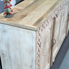 Handmade Carved Indian Mango Wood 4 Doors Sideboard 180x40x90cm Whitewash Handmade Carved Indian Mango Wood 4 Doors Sideboard 180x40x90cm Whitewash