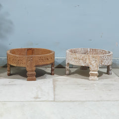 Hand Carved Solid Wood Chakki Grinder Coffee Table 31X31X16 CM Brown Hand Carved Solid Wood Chakki Grinder Coffee Table 31X31X16 CM Brown