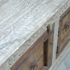 Indian Handmade Carved Solid Wood 3 Door Whitewash Frame With Natural Doors Sideboard Indian Handmade Carved Solid Wood 3 Door Whitewash Frame With Natural Doors Sideboard