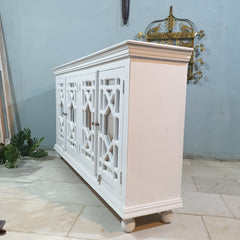 French Arched Hand Carved Wooden Buffet Sideboard 180x40x100 CM White French Arched Hand Carved Wooden Buffet Sideboard 180x40x100 CM White