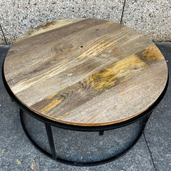 Hand Carved Indian Mango Wood Round Metal Coffee Table 100x45 cm Hand Carved Indian Mango Wood Round Metal Coffee Table 100x45 cm