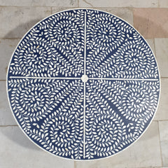 Bone Inlay Round Coffee Table With Brass Base Blue Floral Pattern Modern 100x100x40cm Bone Inlay Round Coffee Table With Brass Base Blue Floral Pattern Modern 100x100x40cm