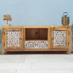 Indian Hand Carved Solid Wood Tv Unit 144X40X60 Cm Natural Indian Hand Carved Solid Wood Tv Unit 144X40X60 Cm Natural
