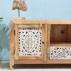 Indian Hand Carved Solid Wood Tv Unit 144X40X60 Cm Natural Indian Hand Carved Solid Wood Tv Unit 144X40X60 Cm Natural