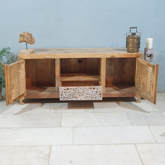Indian Hand Carved Solid Wood Tv Unit 144X40X60 Cm Natural Indian Hand Carved Solid Wood Tv Unit 144X40X60 Cm Natural