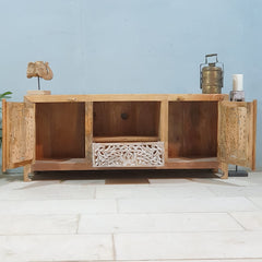 Indian Hand Carved Solid Wood Tv Unit 144X40X60 Cm Natural Indian Hand Carved Solid Wood Tv Unit 144X40X60 Cm Natural