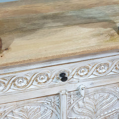 Antique Indian Floral Hand Carved Solid Wooden Cabinet Whitewash Antique Indian Floral Hand Carved Solid Wooden Cabinet Whitewash