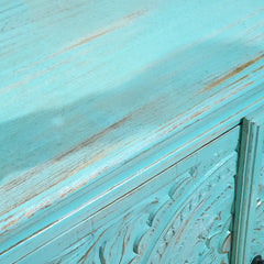 Indian Style Carved Solid Wood Cabinet Buffet Turquoise Indian Style Carved Solid Wood Cabinet Buffet Turquoise