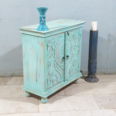 Indian Style Carved Solid Wood Cabinet Buffet Turquoise Indian Style Carved Solid Wood Cabinet Buffet Turquoise