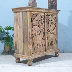 Elephant Carved Door design Solid Wood Cabinet Buffet Brown Elephant Carved Door design Solid Wood Cabinet Buffet Brown