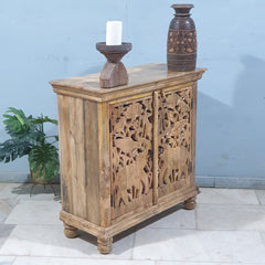 Elephant Carved Door design Solid Wood Cabinet Buffet Brown Elephant Carved Door design Solid Wood Cabinet Buffet Brown