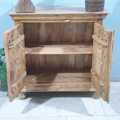 Elephant Carved Door design Solid Wood Cabinet Buffet Brown Elephant Carved Door design Solid Wood Cabinet Buffet Brown