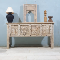 Handmade Carved Solid Hard Wood Old Door Console Table 150X45X92 CM Whitewash Handmade Carved Solid Hard Wood Old Door Console Table 150X45X92 CM Whitewash