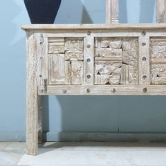 Handmade Carved Solid Hard Wood Old Door Console Table 150X45X92 CM Whitewash Handmade Carved Solid Hard Wood Old Door Console Table 150X45X92 CM Whitewash