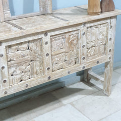 Handmade Carved Solid Hard Wood Old Door Console Table 150X45X92 CM Whitewash Handmade Carved Solid Hard Wood Old Door Console Table 150X45X92 CM Whitewash