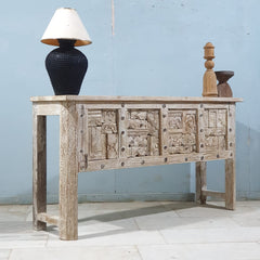 Handmade Carved Solid Hard Wood Old Door Console Table 150X45X92 CM Whitewash Handmade Carved Solid Hard Wood Old Door Console Table 150X45X92 CM Whitewash