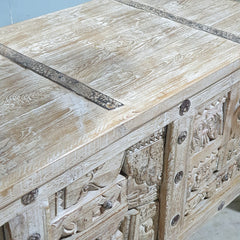 Handmade Carved Solid Hard Wood Old Door Console Table 150X45X92 CM Whitewash Handmade Carved Solid Hard Wood Old Door Console Table 150X45X92 CM Whitewash