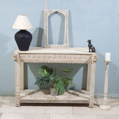 Indian Hand Carved Solid Wood Console Table 130X60X93 Cm Bleach Indian Hand Carved Solid Wood Console Table 130X60X93 Cm Bleach