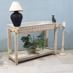 Indian Hand Carved Solid Wood Console Table 130X60X93 Cm Bleach Indian Hand Carved Solid Wood Console Table 130X60X93 Cm Bleach