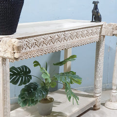 Indian Hand Carved Solid Wood Console Table 130X60X93 Cm Bleach Indian Hand Carved Solid Wood Console Table 130X60X93 Cm Bleach