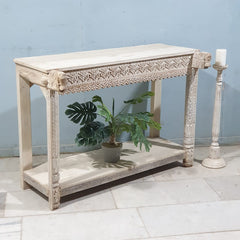 Indian Hand Carved Solid Wood Console Table 130X60X93 Cm Bleach Indian Hand Carved Solid Wood Console Table 130X60X93 Cm Bleach