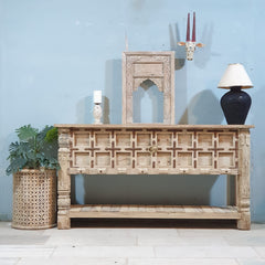 Handmade Carved Solid Hard Wood Console Table With Iron Fittings Bleach Handmade Carved Solid Hard Wood Console Table With Iron Fittings Bleach