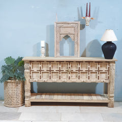 Handmade Carved Solid Hard Wood Console Table With Iron Fittings Bleach Handmade Carved Solid Hard Wood Console Table With Iron Fittings Bleach