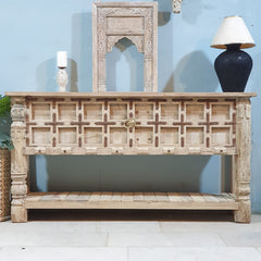 Handmade Carved Solid Hard Wood Console Table With Iron Fittings Bleach Handmade Carved Solid Hard Wood Console Table With Iron Fittings Bleach