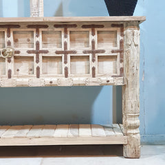 Handmade Carved Solid Hard Wood Console Table With Iron Fittings Bleach Handmade Carved Solid Hard Wood Console Table With Iron Fittings Bleach