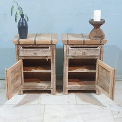 Indian Antique Handmade Carved Solid Hard Wood Bedside Table With Iron Fittings Indian Antique Handmade Carved Solid Hard Wood Bedside Table With Iron Fittings