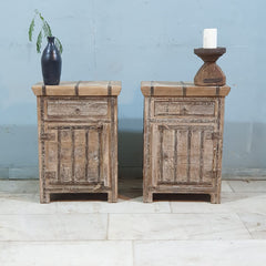 Indian Antique Handmade Carved Solid Hard Wood Bedside Table With Iron Fittings Indian Antique Handmade Carved Solid Hard Wood Bedside Table With Iron Fittings