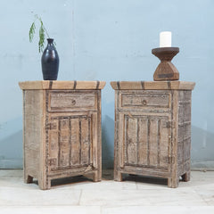 Indian Antique Handmade Carved Solid Hard Wood Bedside Table With Iron Fittings Indian Antique Handmade Carved Solid Hard Wood Bedside Table With Iron Fittings