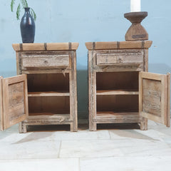 Indian Antique Handmade Carved Solid Hard Wood Bedside Table With Iron Fittings Indian Antique Handmade Carved Solid Hard Wood Bedside Table With Iron Fittings