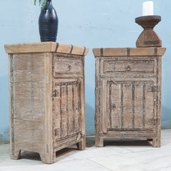 Indian Antique Handmade Carved Solid Hard Wood Bedside Table With Iron Fittings Indian Antique Handmade Carved Solid Hard Wood Bedside Table With Iron Fittings