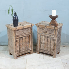 Indian Antique Handmade Carved Solid Hard Wood Bedside Table With Iron Fittings Indian Antique Handmade Carved Solid Hard Wood Bedside Table With Iron Fittings