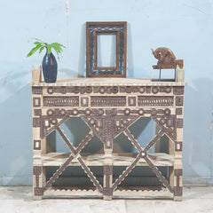 Indian Antique Hand Carved Iron Work Solid Wood Console Table 120X34X95 Cm Bleach Indian Antique Hand Carved Iron Work Solid Wood Console Table 120X34X95 Cm Bleach