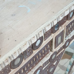 Indian Antique Hand Carved Iron Work Solid Wood Console Table 120X34X95 Cm Bleach Indian Antique Hand Carved Iron Work Solid Wood Console Table 120X34X95 Cm Bleach