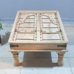 Hand Carved Vintage Door Style Solid Wood Coffee Table 143X83X48 Cm Bleach Hand Carved Vintage Door Style Solid Wood Coffee Table 143X83X48 Cm Bleach