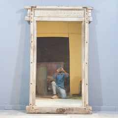 Indian Antique Hand Carved Solid Wood Mirror Frame Bleach Indian Antique Hand Carved Solid Wood Mirror Frame Bleach